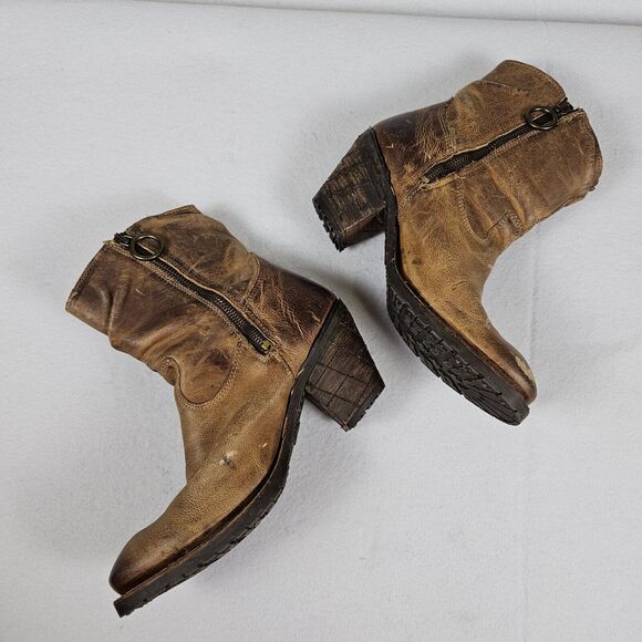 Justin Rustico Leather Boot Women 7 Distressed Western Cowgirl Tassel Brown Boho - Picture 6 of 16